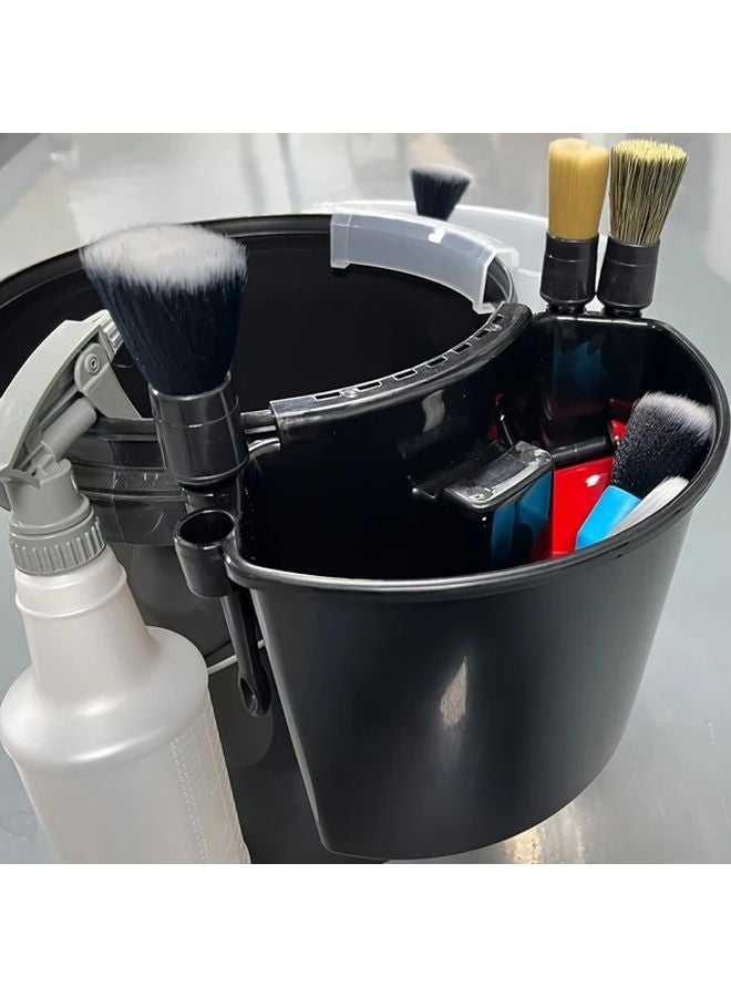 Black Car Wash Bucket With Side Storage And External Tool Holder For Detailing Brushes Gloves - Image 5